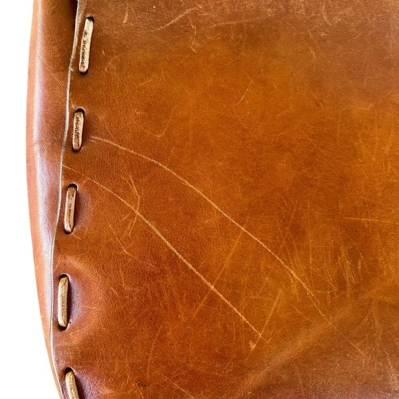 VTG Distressed Leather Boho Saddle Flap Purse Decorative Stitching Braid Detail - Picture 11 of 14